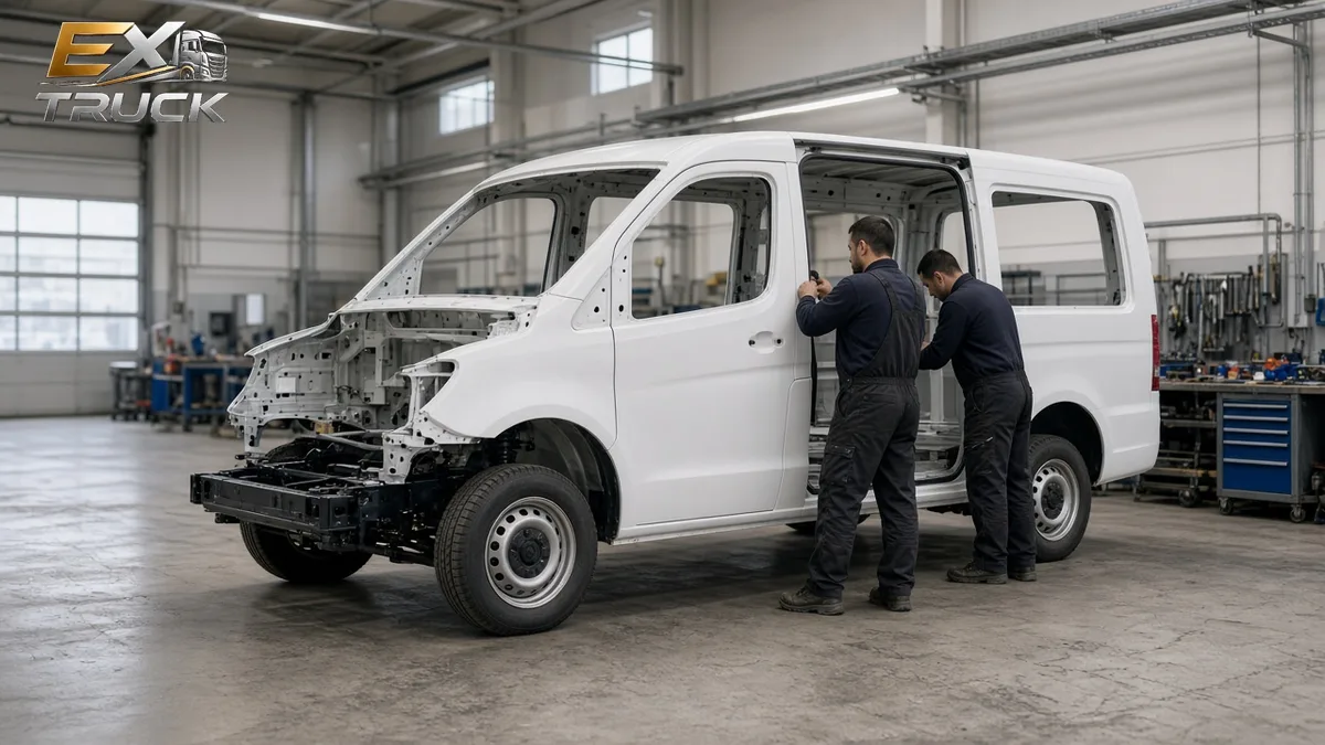 مینی‌بوس مسافری سفید بر پایه شاسی eSprinter در محوطه