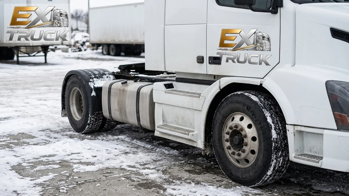 نمای پایین شاسی کشنده و مخزن در برف